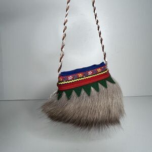 VTG Swedish Sami Handmade Reindeer Fur Pouch Folk Art Native Purse Saami